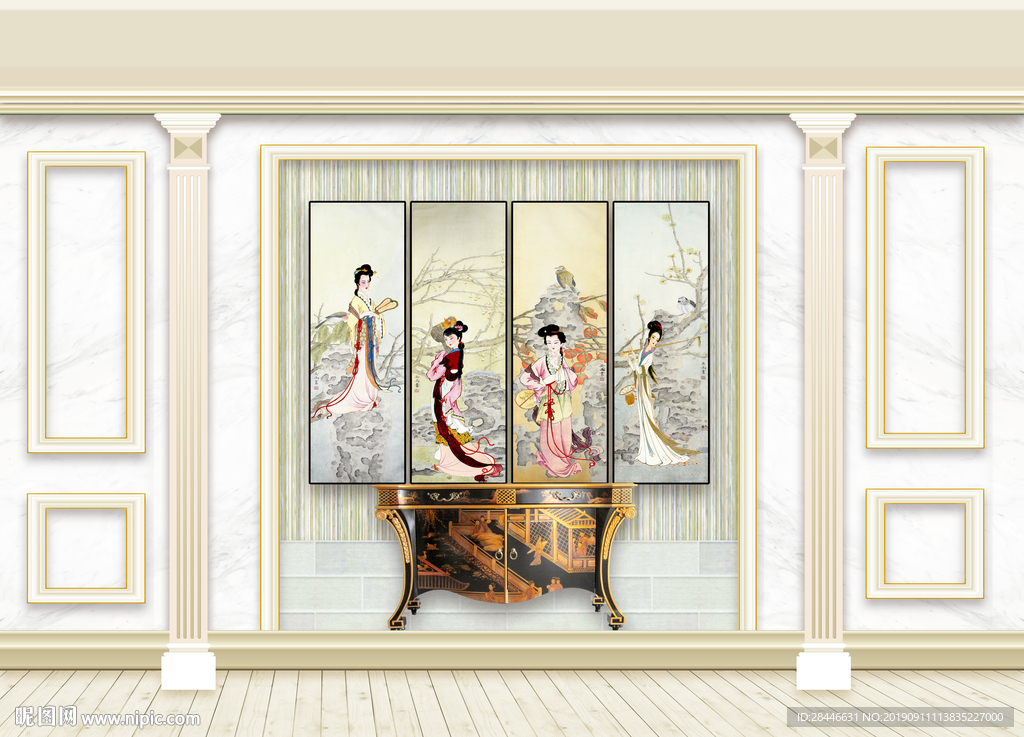 3D立体护墙板新中式背景墙