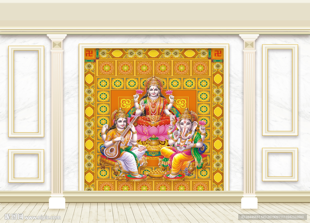 3D立体护墙板新中式背景墙