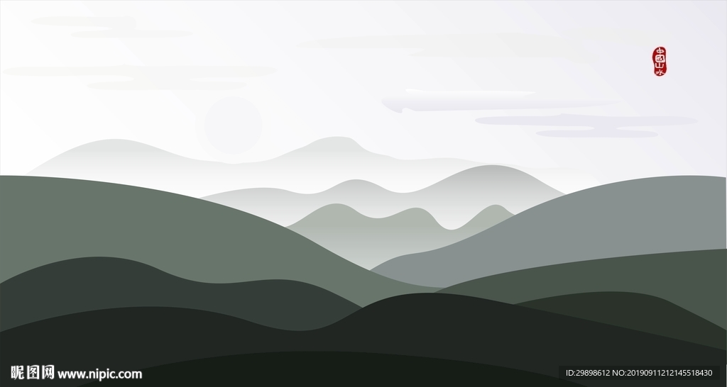矢量图中国山水画群山