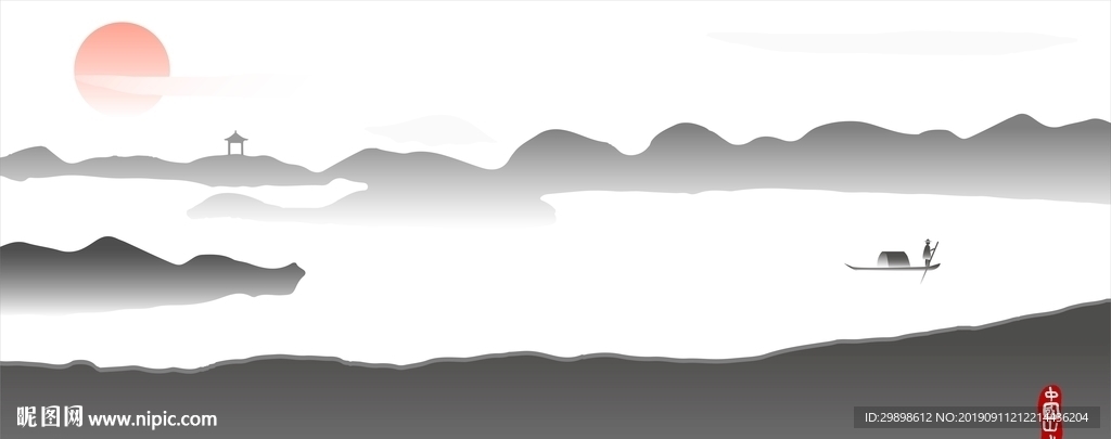 矢量图中国山水画