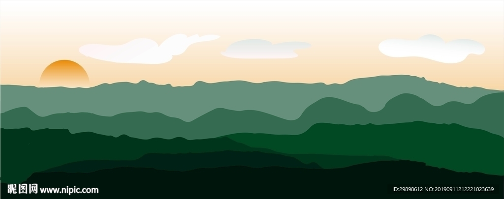 矢量图新中国风山水画