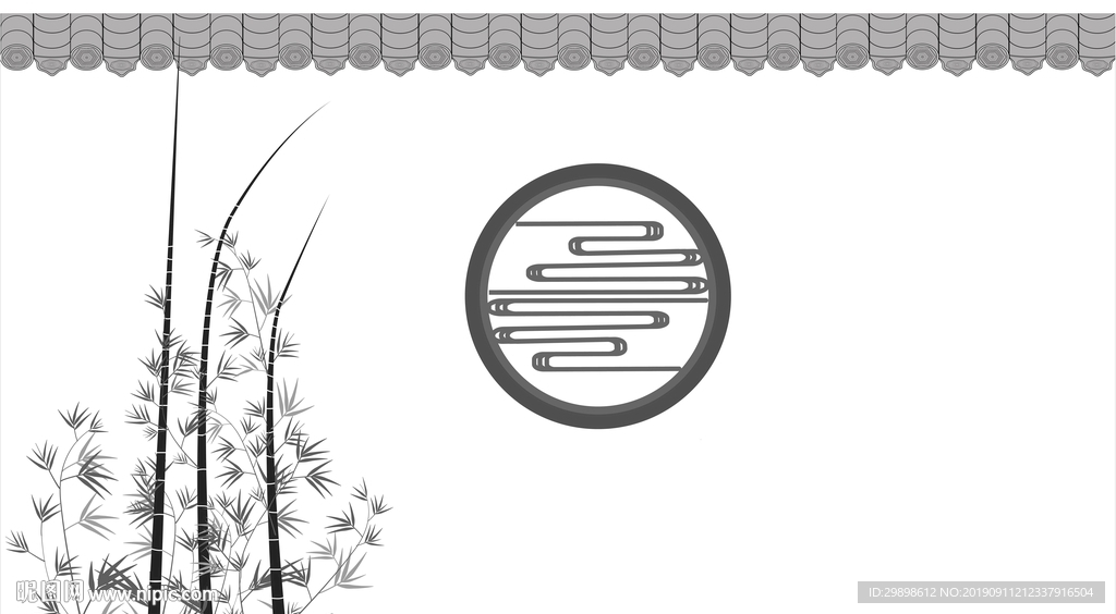 设计元素背景素材白墙竹子圆窗