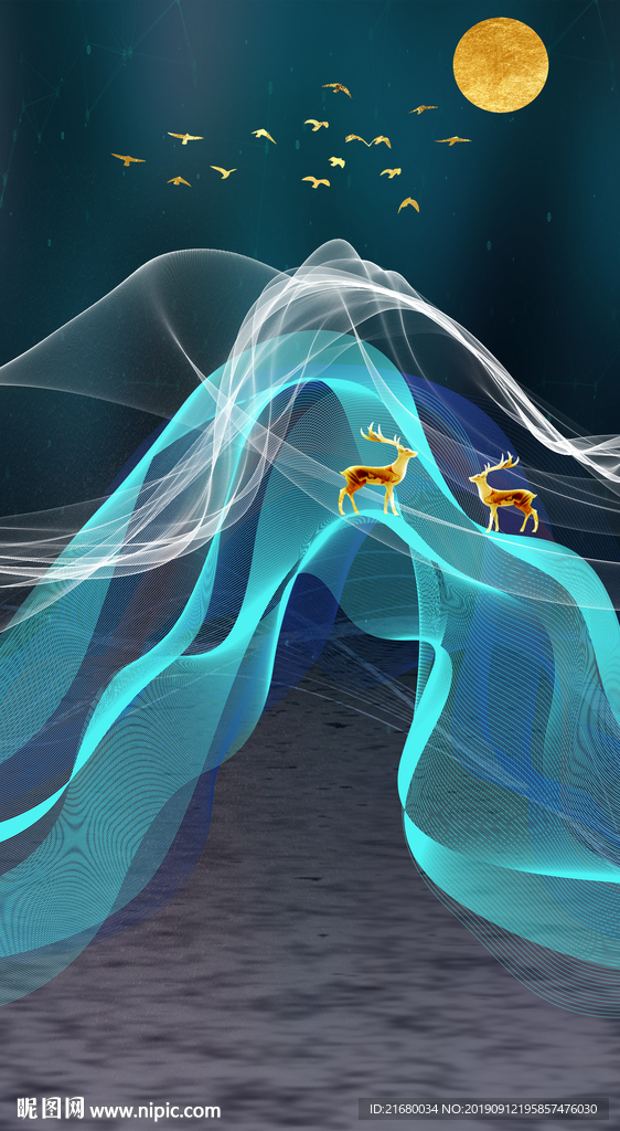 新中式山水抽象线条晶瓷装饰画