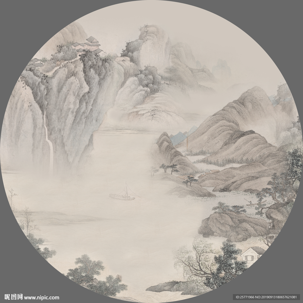 禅意山水 复古山水画