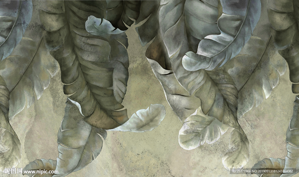 大型中世纪热带植物背景墙