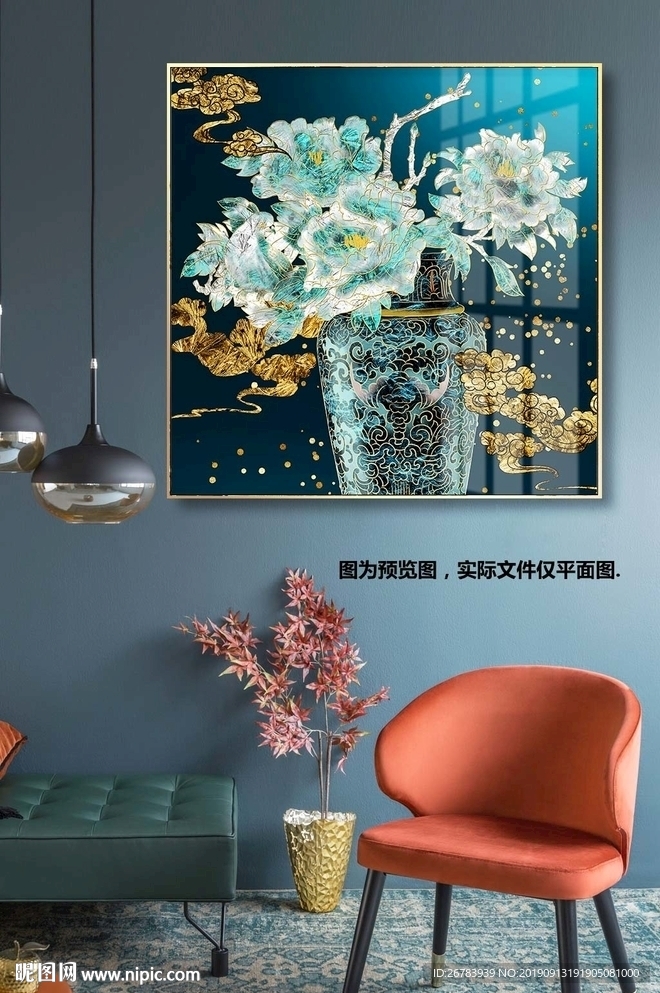 新中式正方形花卉晶瓷画