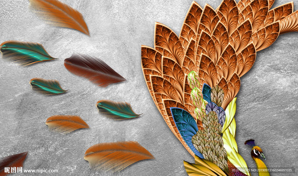 简约华丽孔雀开屏羽毛电视背景墙