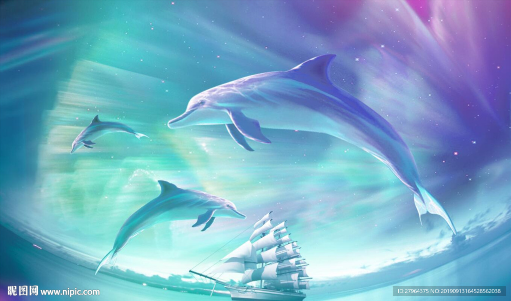 现代抽象海洋海豚背景墙