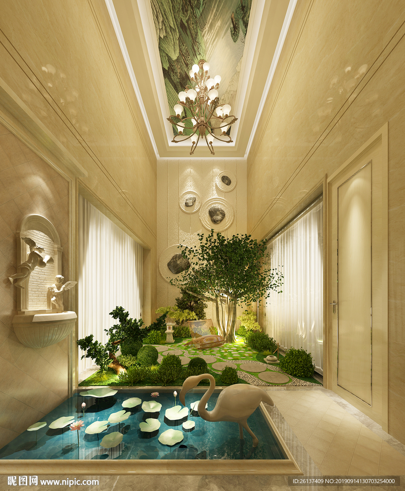 别墅 酒店 景观小品 水景