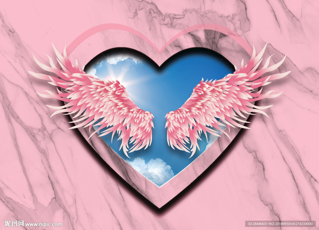 手绘网红翅膀背景拍照墙