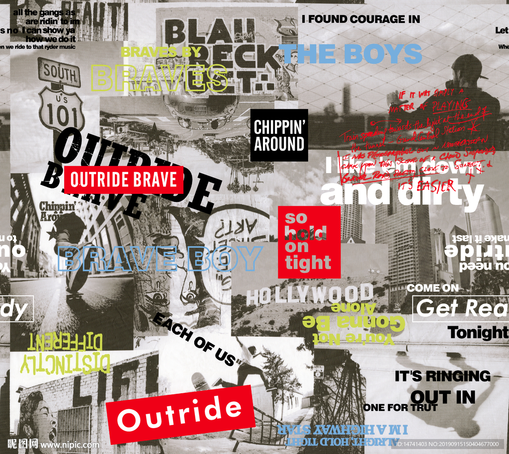 抽象斑驳图文乱排时尚英文无限