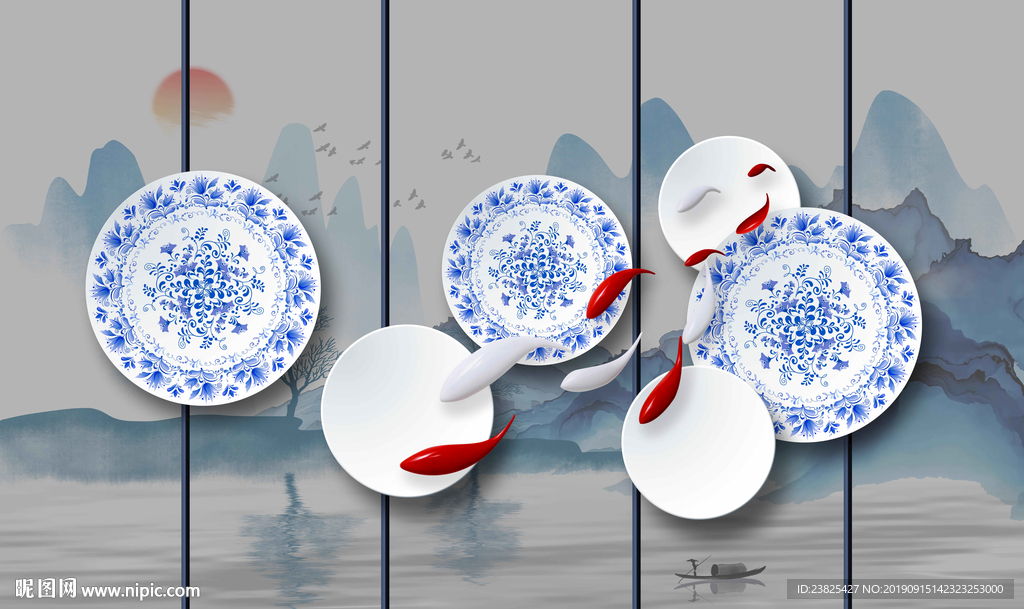 新中式抽象水墨山水意境电视背景