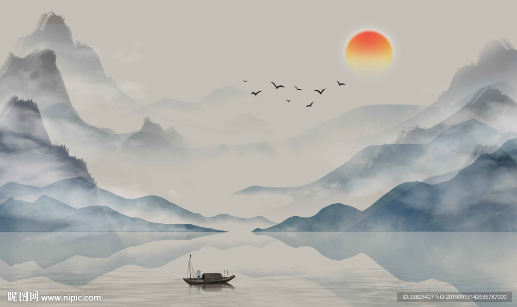 新中式抽象水墨山水意境电视背景