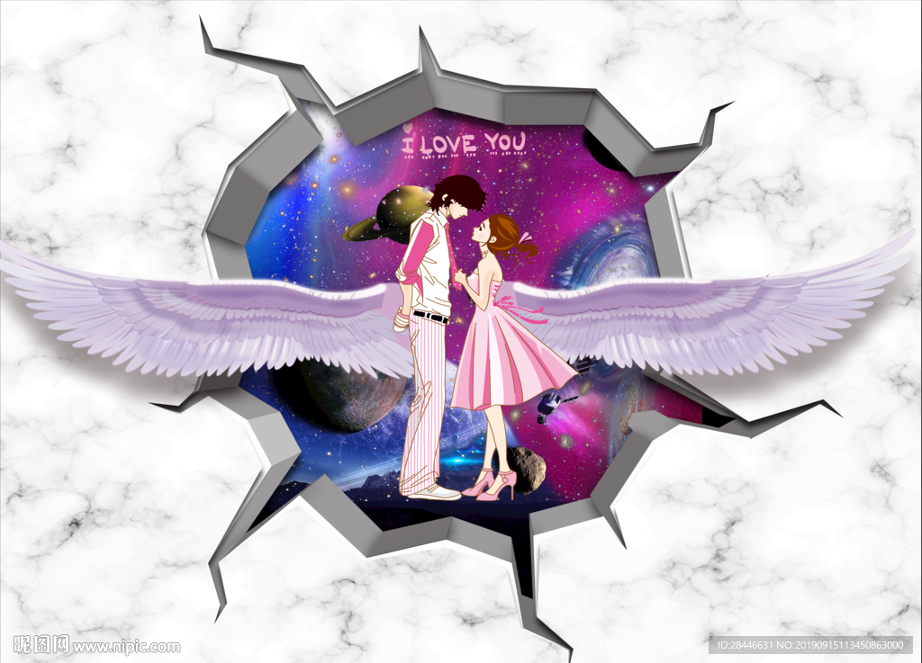 手绘网红翅膀背景拍照墙