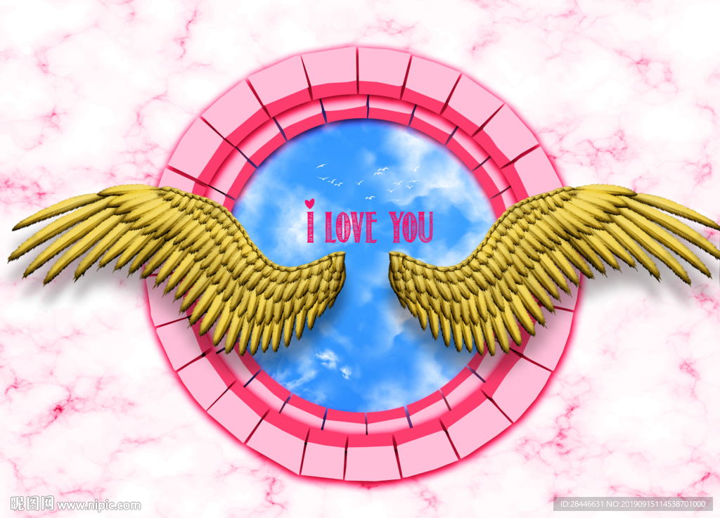 手绘网红翅膀背景拍照墙