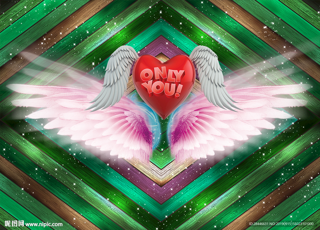 手绘网红翅膀背景拍照墙