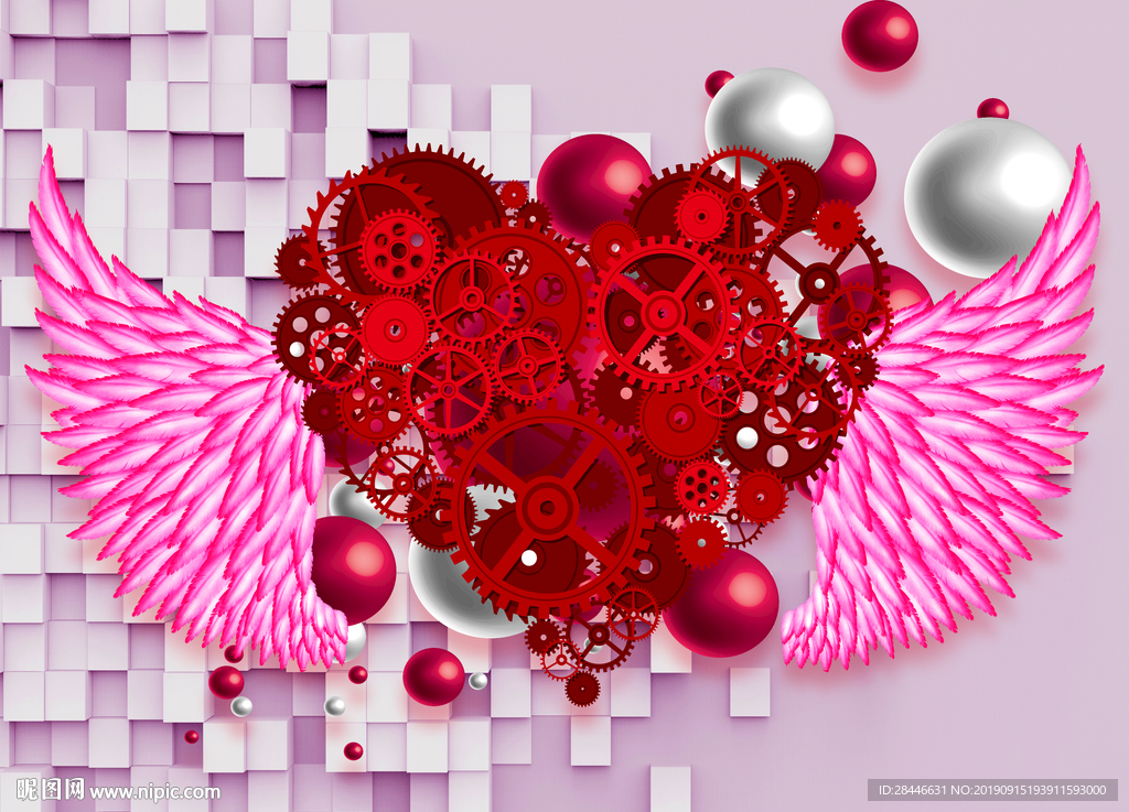 手绘网红翅膀背景拍照墙