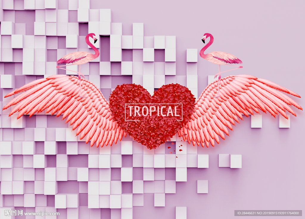 手绘网红翅膀背景拍照墙