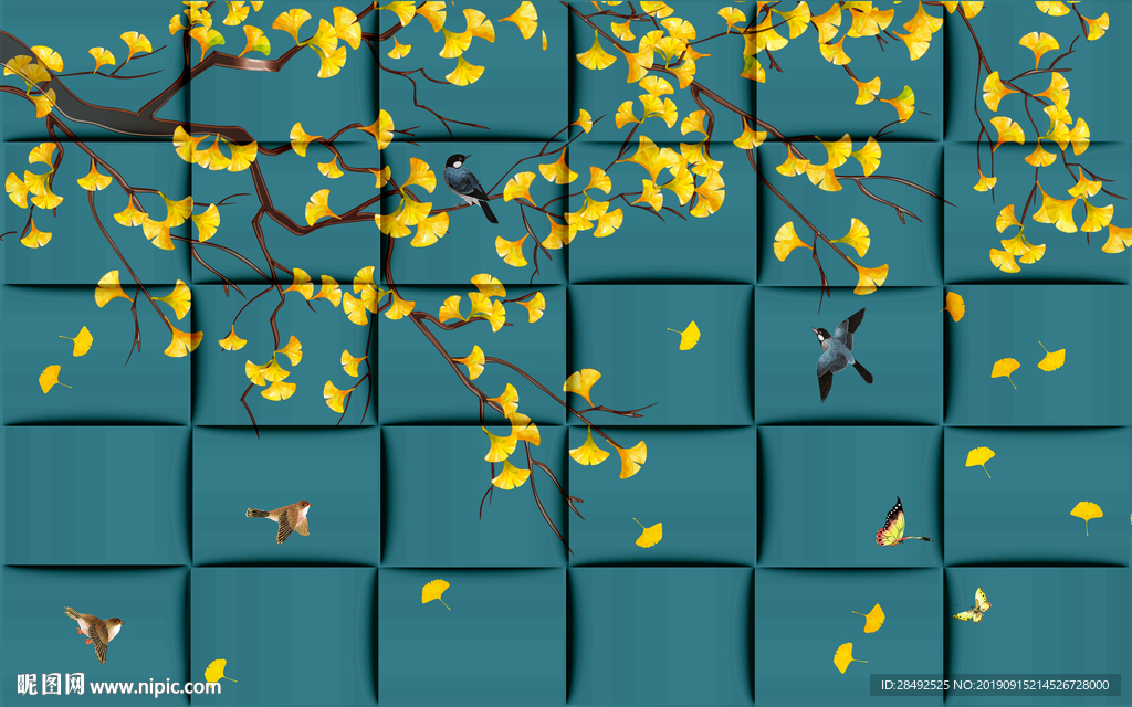 工笔花鸟背景墙