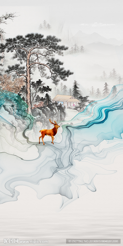 高清 玄关画山水 TIF分层画