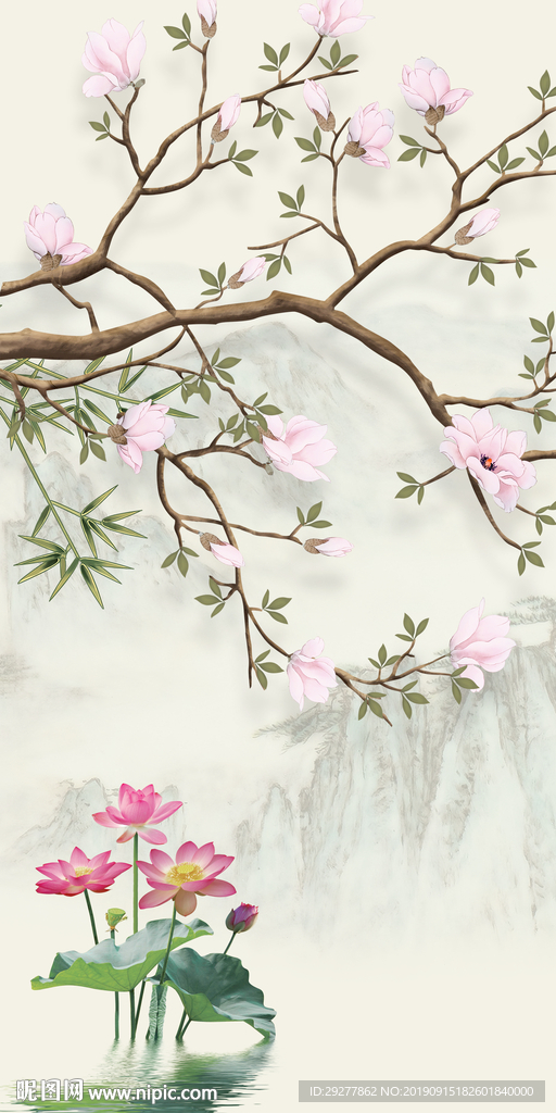 高清 山水玄关画 TIF分层画