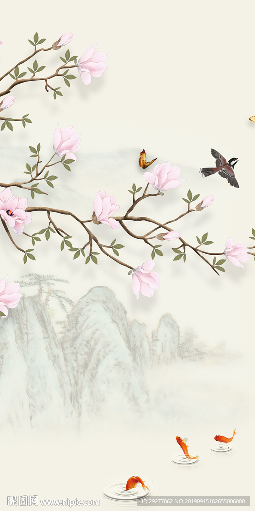 新中式山水玄关画 TIF分层画