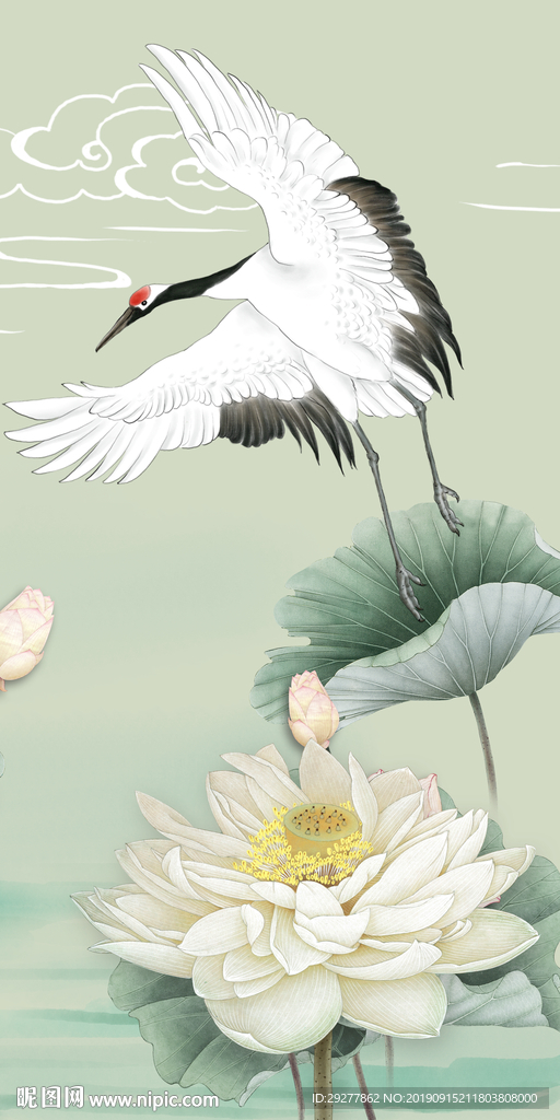 白鹤玄关山水画 TIF分层