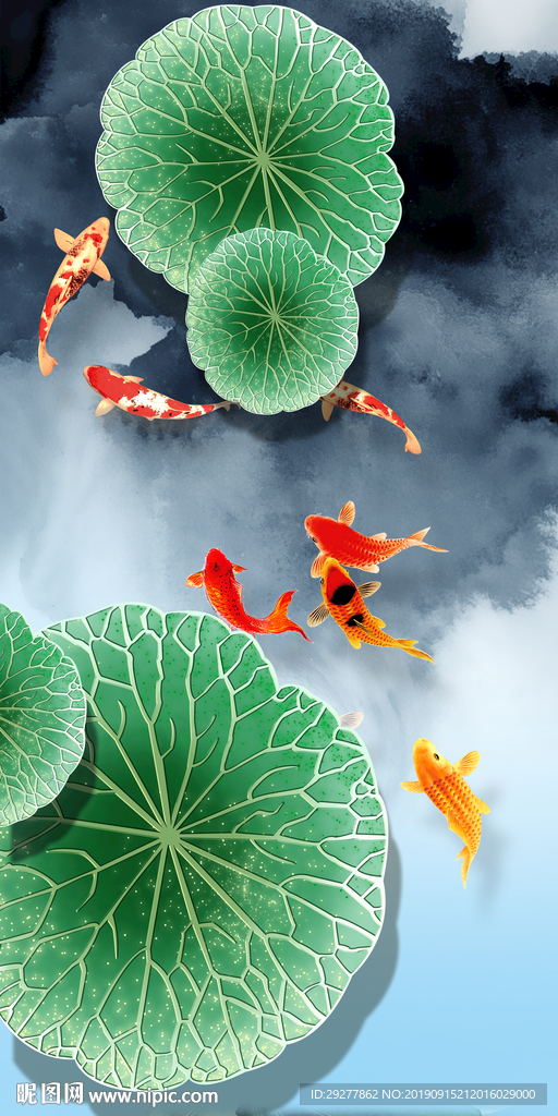 九鱼玄关山水画 TIF分层