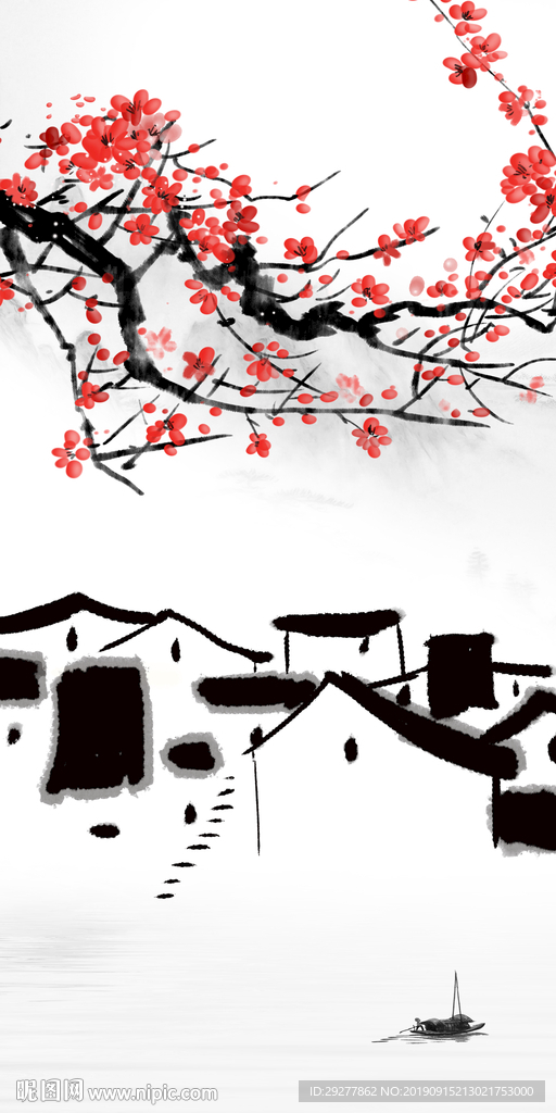 水乡玄关山水画 TIF分层