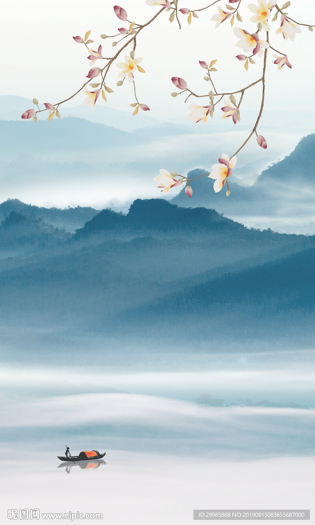 中国风山水玄关画 TIF分层