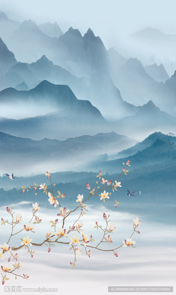 高清 山水玄关画 TIF分层