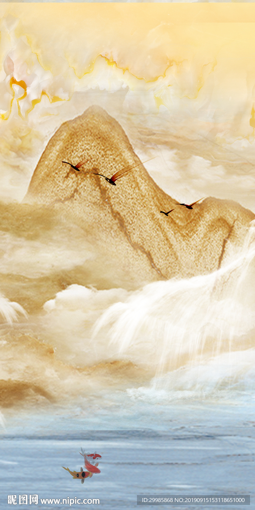 中式 大理石 TIF分层 瀑布