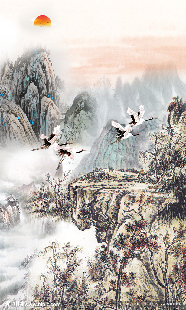 中式山水画 国画 TIF分层