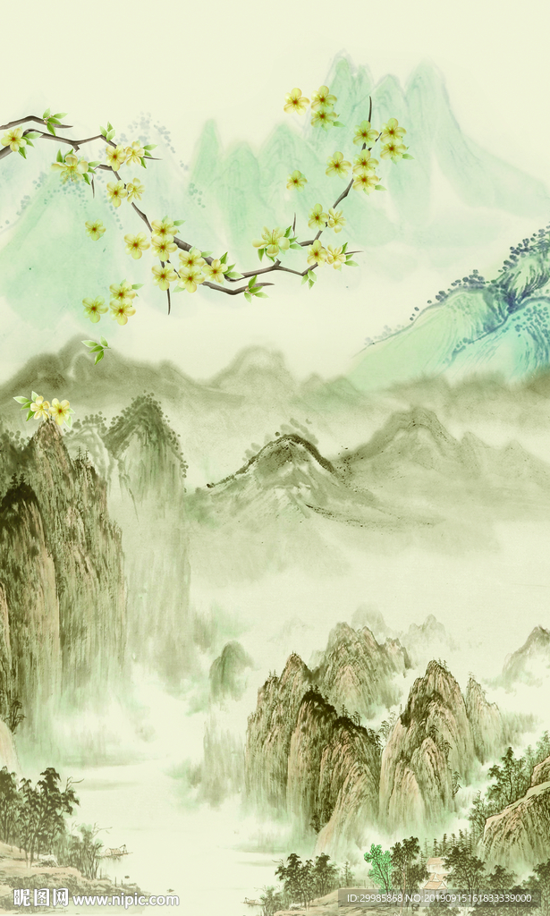 中国风风景画国画 TIF分层