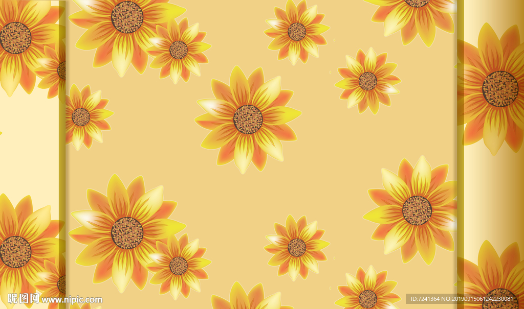 葵花花卉背景立体边框护墙壁画