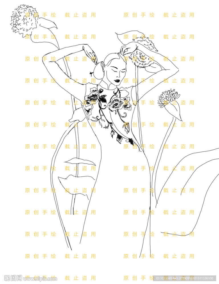 素描旗袍女人