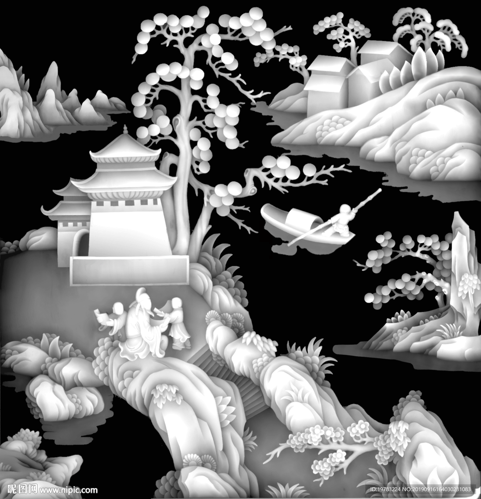 精雕图 灰度图 浮雕图 3D图