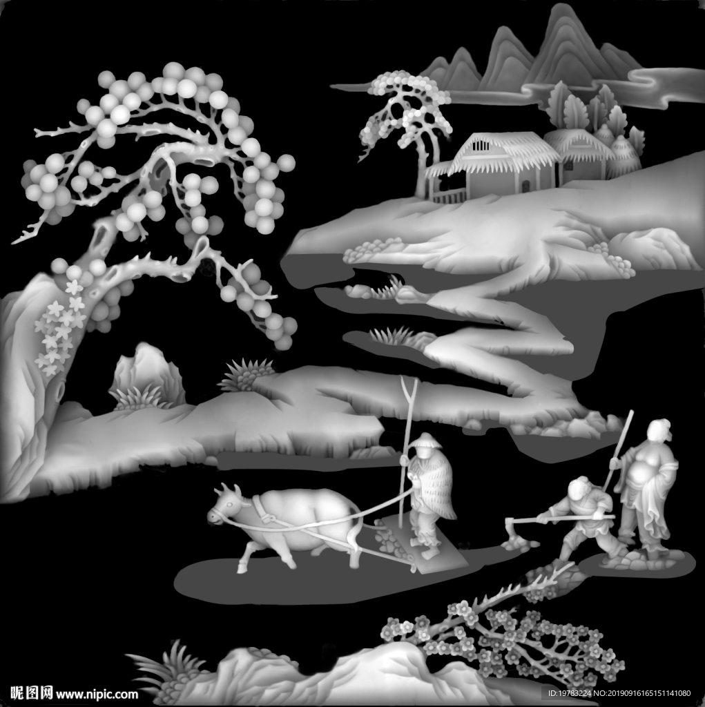 精雕图 灰度图 浮雕图 3D图