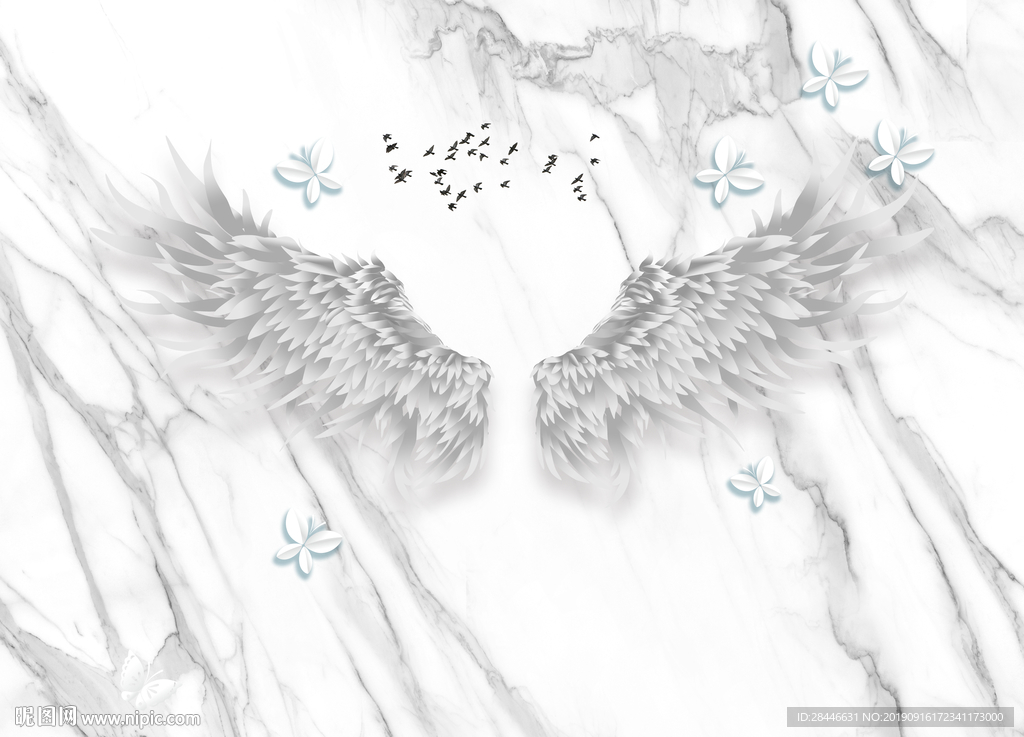 手绘网红翅膀背景拍照墙