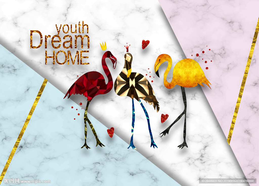 北欧火烈鸟背景墙