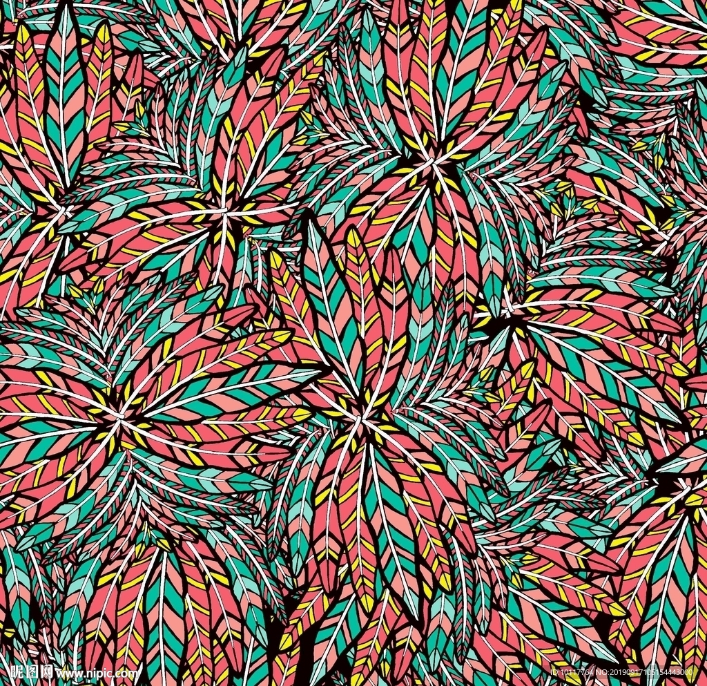 数码印花线条叶子