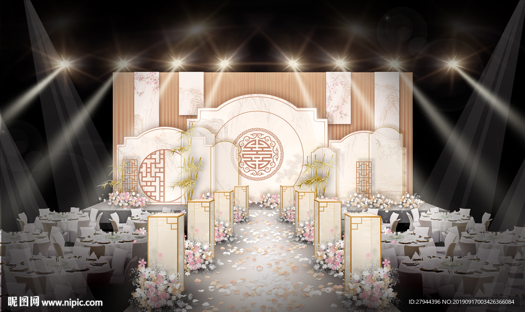 香槟色新中式婚礼仪式区