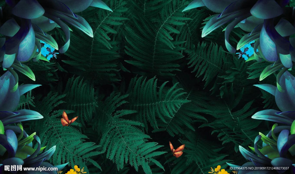 新现代简约小清新幽静绿叶背景墙