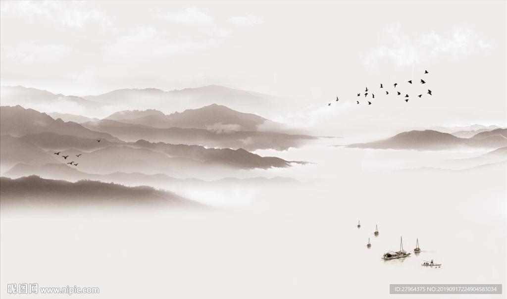 素雅抽象水墨山水电视背景墙