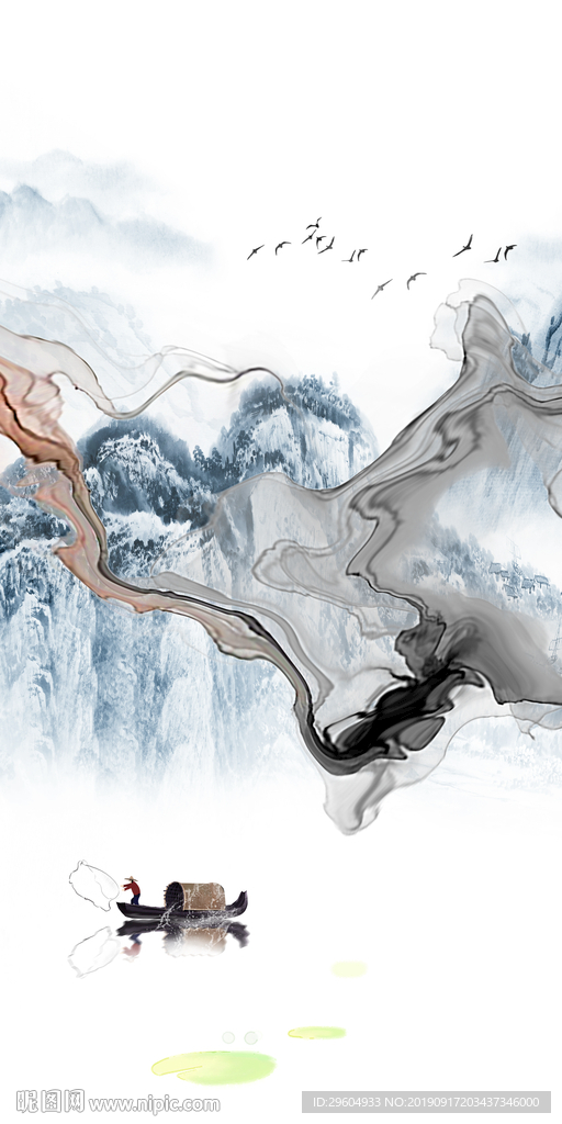 线条山水意境画 TIF分层