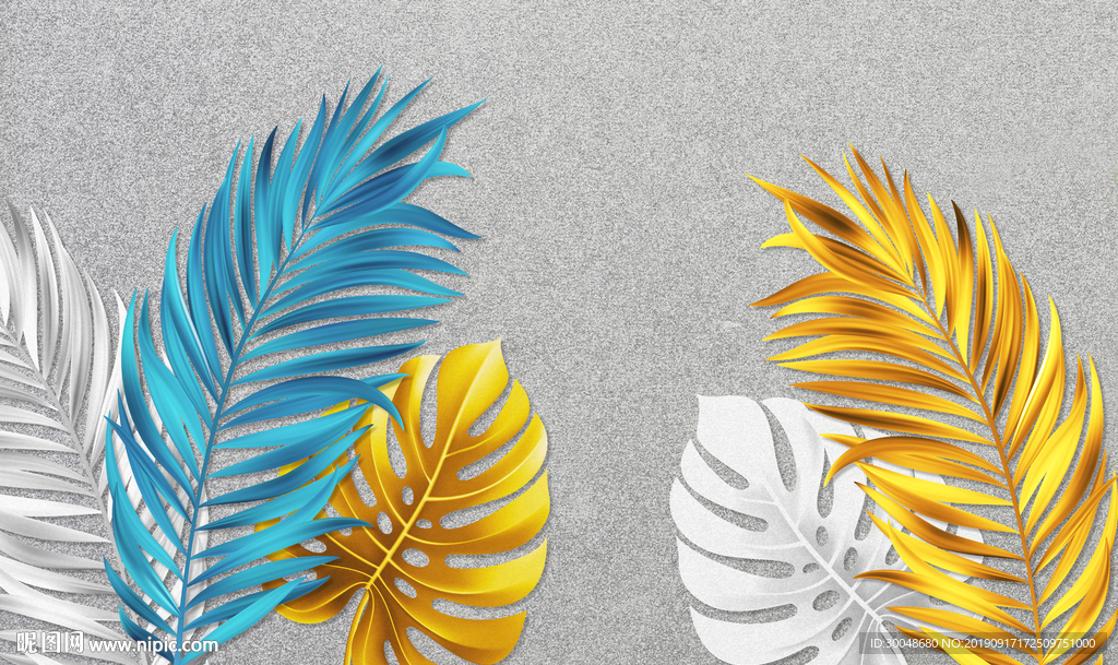 金色热带植物叶子北欧背景墙