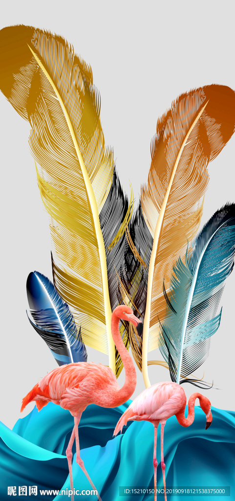 羽毛火烈鸟玄关背景墙