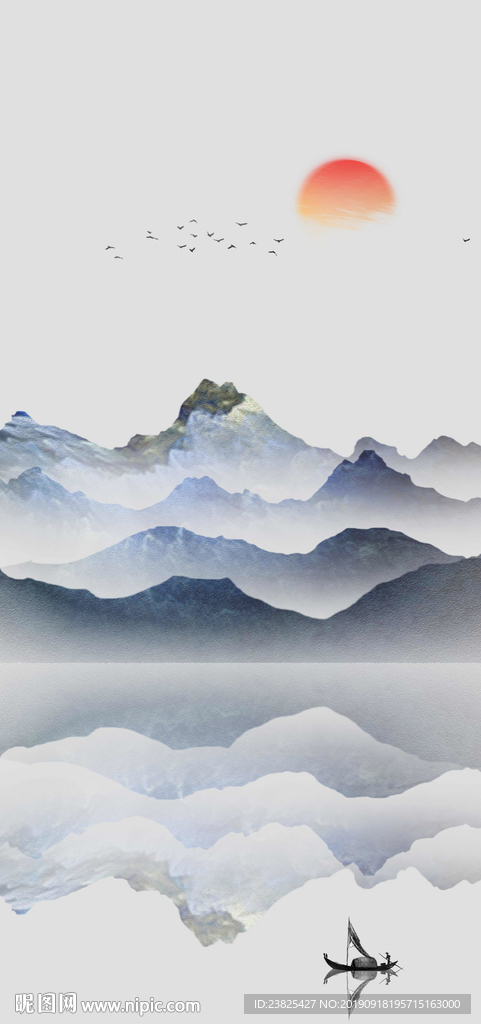 新中式抽象水墨山水意境玄关背景