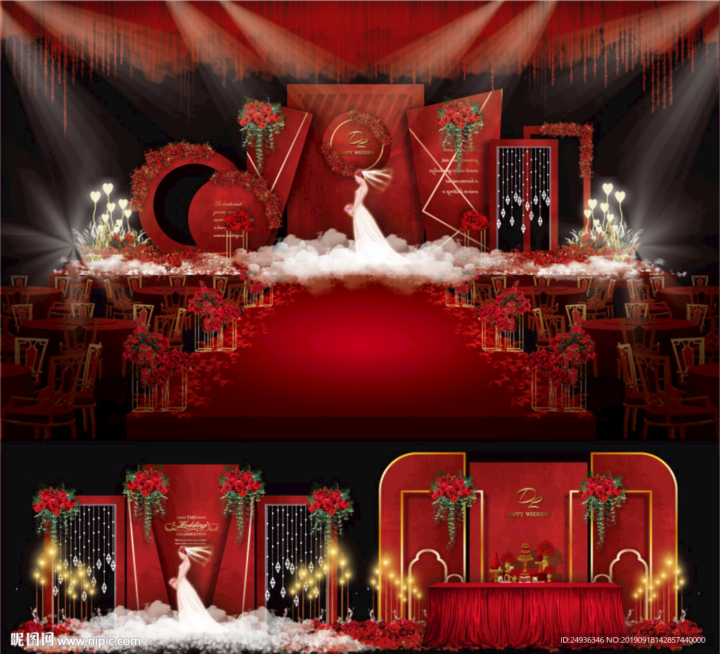 复古红红色主题室内主题现场布置图片_效果图_策划价格-找我婚礼
