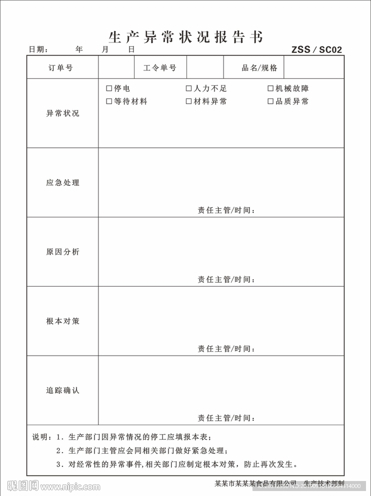生产异常状况报告书